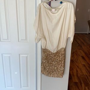 NWT Parker cream and gold sequin mini dress Sz M
